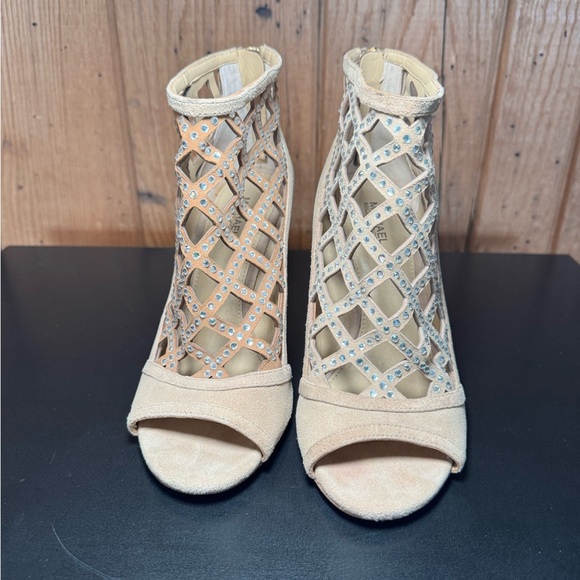 MICHAEL Michael Kors Yvonne Open-Toe Booties Khaki Suede Size 7M - Picture 9 of 13